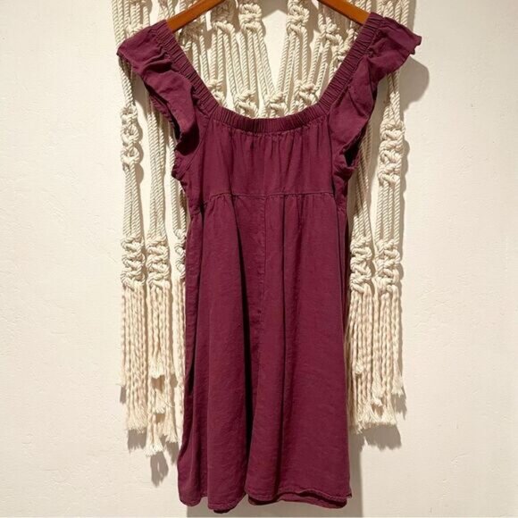 Wild Fable Babydoll Dress XS Mini Maroon Red Linen Rayon Cottagecore Sleeveless - Picture 8 of 8